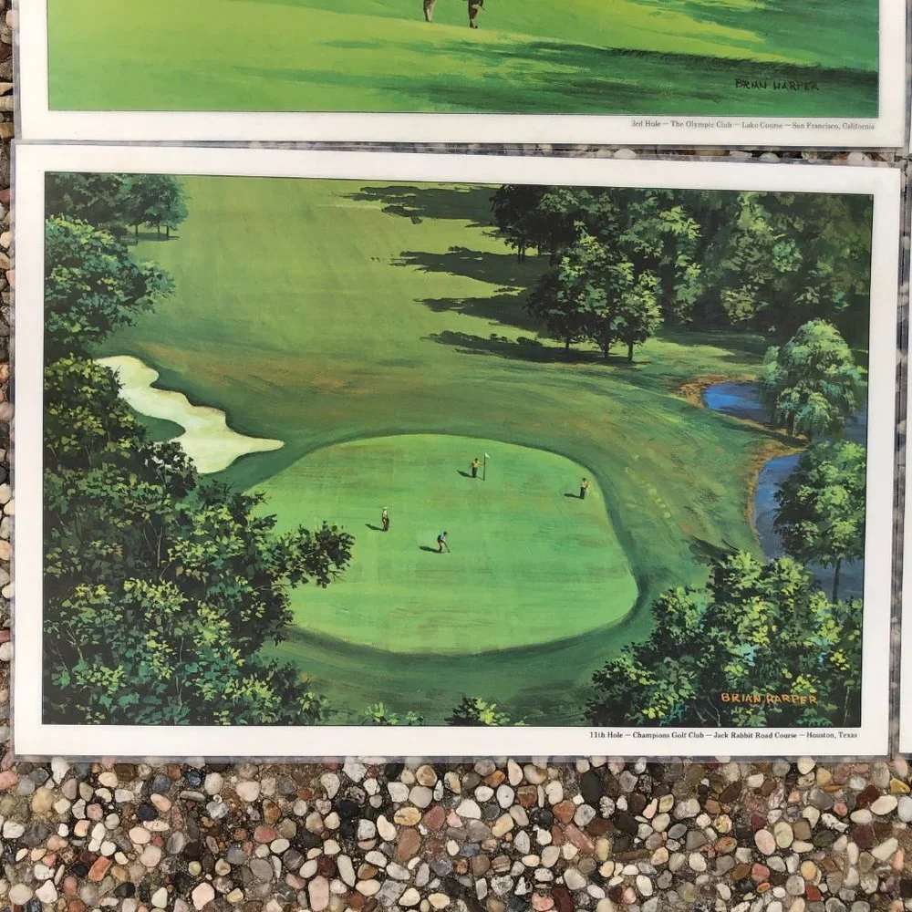 Vintage Brian Harper Laminated Placemats Golf Courses Country Clubs Set Of 6